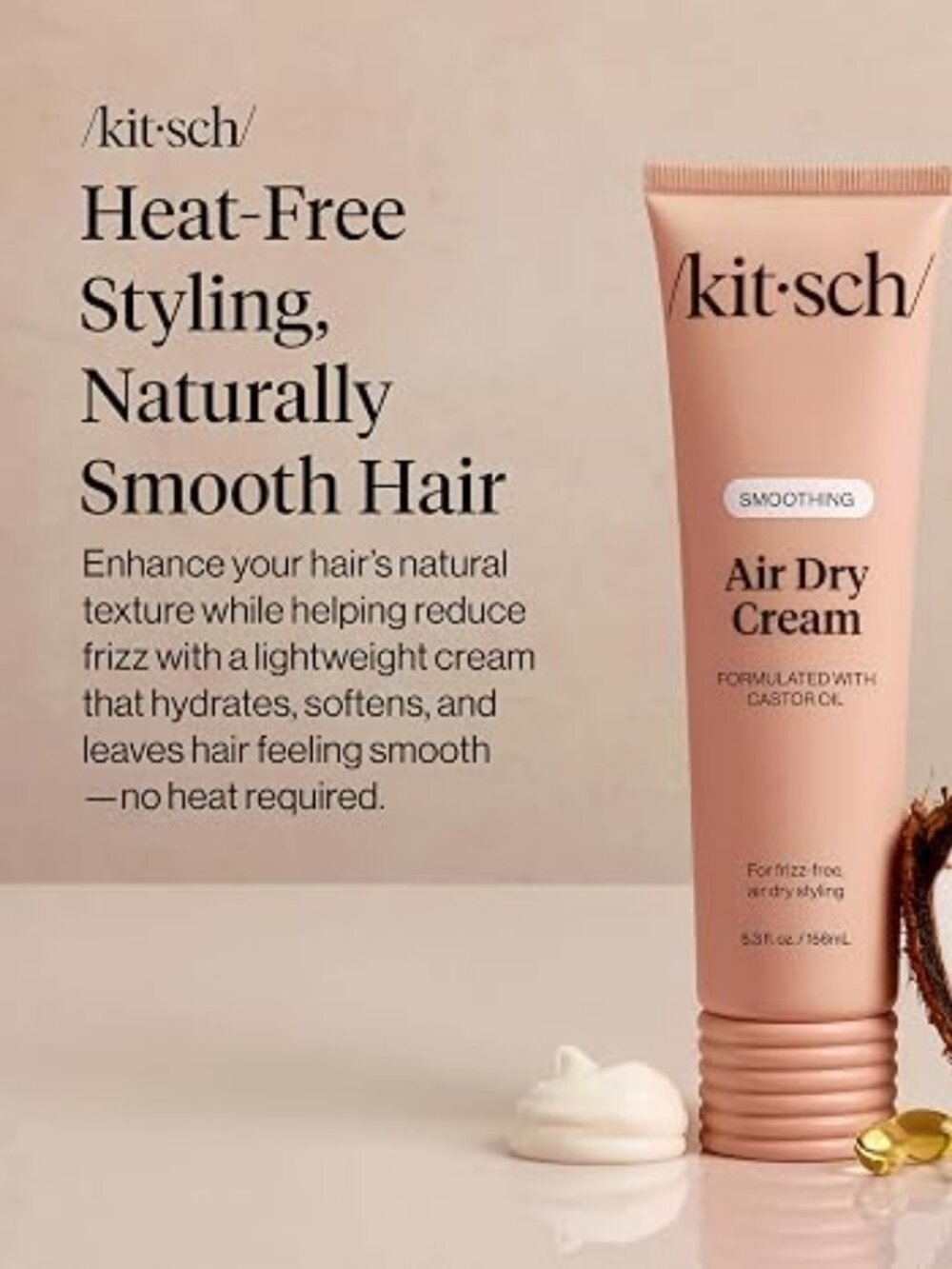 Kitsch Smoothing Air Dry Cream – With Castor Oil & Coconut Oil - 5.3 oz